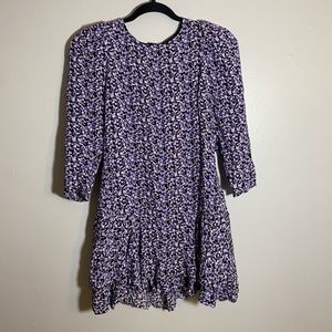 Zara Purple Floral Puff Sleeves Ruffled Mini Dress